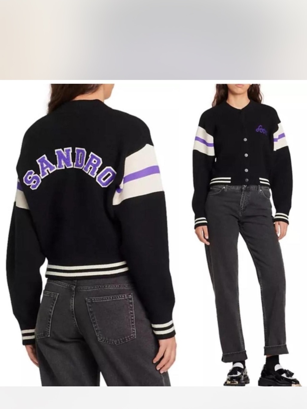 Sandro Black Jacket with Purple & Cream Stripes